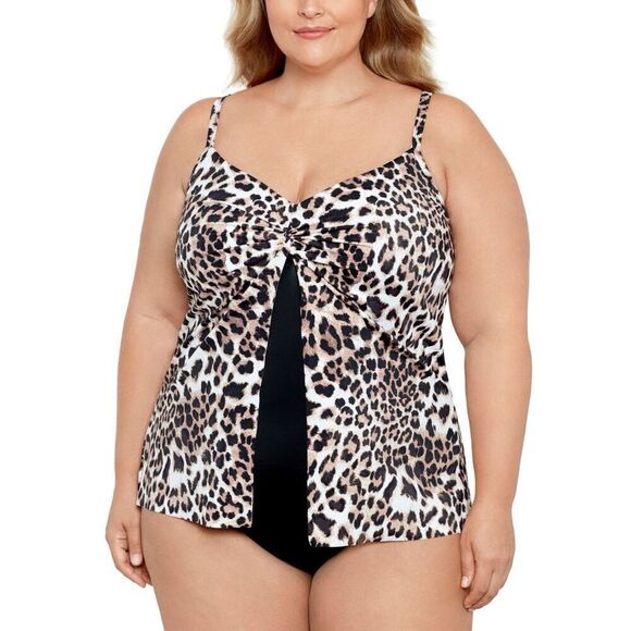Swim Solutions Plus Size Knotted Flyaway Fauxkini One-Piece Swimsuit, Created fo - Picture 1 of 3